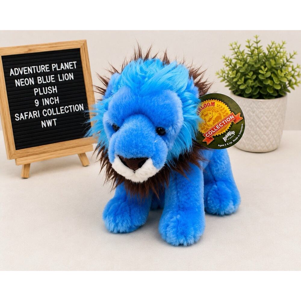Adventure Planet Neon Blue Lion Plush Stuffed Animal NWT 9” Safari Collection